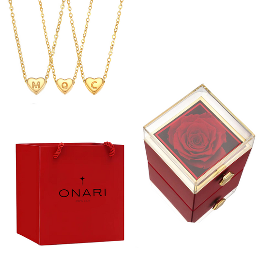 Eternal Rose Box - & Initial Heart Necklace
