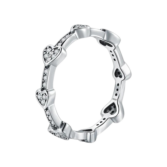 S925 Sterling Silver Diamond Heart Ring