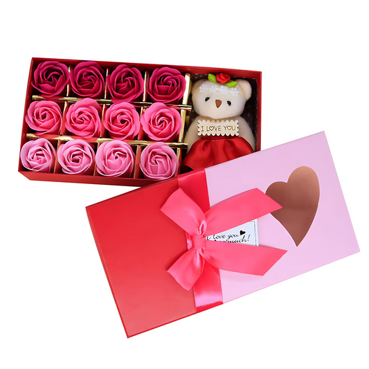 Scented Eternal Rose Box + Bear