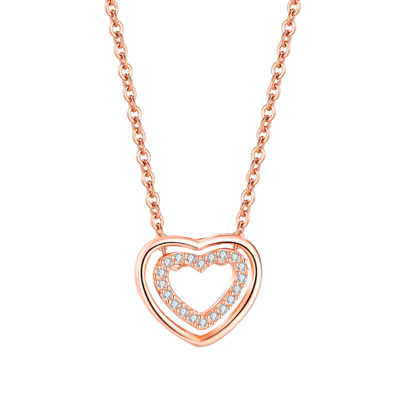 s925 double heart necklace