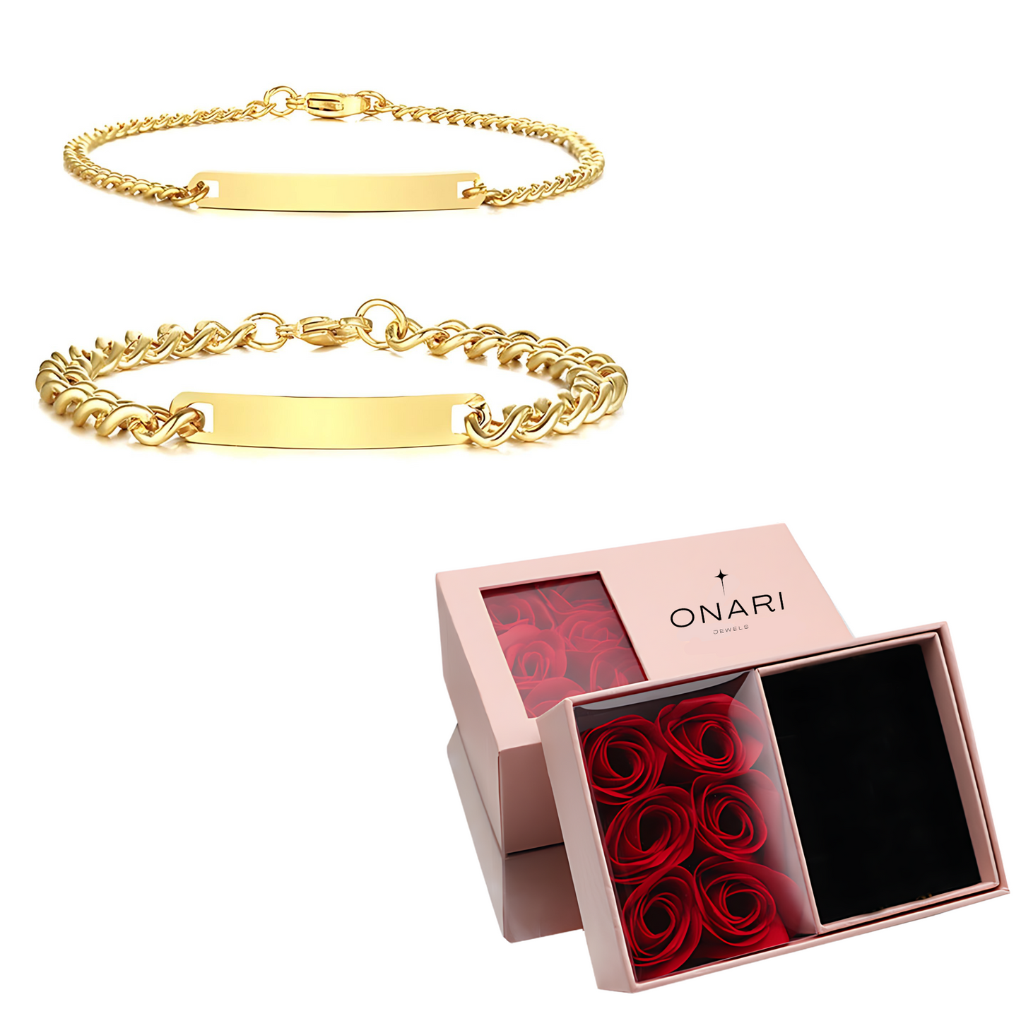 rose box - & engraved couples bracelet